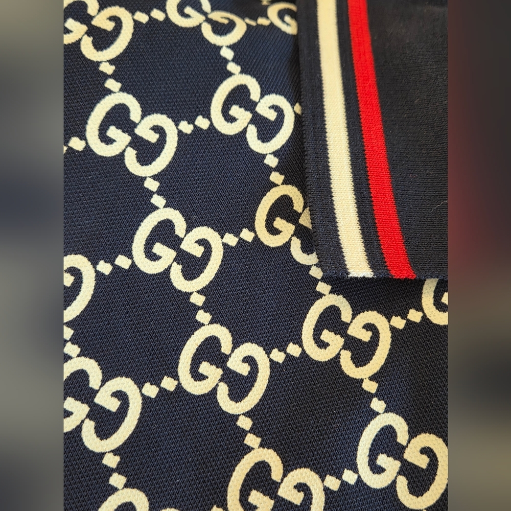Gucci Navy Blue Patterned Polo Shirt Mens Size XXL ] Fits Like XL - Picture 4 of 9